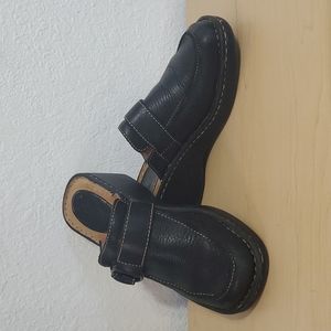 Born Black Wedge Leather Heel Slip On Clogs  W3095 Women's Sz 7